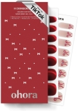ohora Semi Cured Gel Nail Strips (N Crimson Bow) – Works with Any Lamps, Salon-Quality, Long Lasting, Easy to Apply & Remove – Includes 2 Prep Pads, Nail File & Wooden Stick