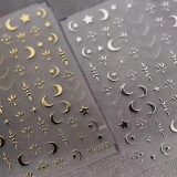 Gold Silver Stat Nail Stickers for Nail Art 3D Self Adhesive Moon Star Nail Art Stickers Silver Moon Star Nail Decals Gold Nail Supplies for Women Girls 2 Sheets