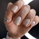 Modelones White Press on Nails, Short Square Fake Nails, Reusable Nail Kit with Nail Glue Adhesive Tabs Mini Nail File, Fall Halloween Nails Press Ons 32Pcs16 Sizes, Women Girl Gift