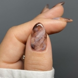 Almond Shape Press on Nails Short Oval Fake Nails Gray Marble Acrylic Nails Full Cover ‌Blooming Gel False Nails‌ Glossy Watercolor Halo Design Glue on Nails Reusable Stick on Nails for Women 24PCS