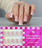 Anyos 16 Sizes French Tip Short Duck Press on Nails,Soft Gel Fake Nails Glossy 32pcs with Nail Glue (Classic French)