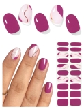 Semi Cured Gel Nail Strips (Plum Red), Gold Line, 20 Pcs Gel Nail Wraps, Stickers, Salon Quality, Long Lasting, Works With Any UV Lamps