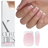 BTArtboxnails XCOATTIPS French Tip Nails – Short Press On Nails, 160 Pcs Pink Square Soft Gel Nail Tips Pre-applied Tip Primer & Base Coat, No Need File False Nails for Gift, 16 Sizes