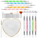 Nail Art Tools 27Pcs Set,Nail Art Brush,Resin Nail Art Palette,5 Pcs Nail Art Sculpture Pen,2-way Acrylic Silicone Engraving Pen Dotting Pen Tools Nail Art Kit for Nail Art DIY