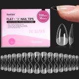 Beetles Gel Nail Tips Flat-X – Almond Short, 320pcs 16 Sizes, Pre-Etched Half Matte Full Cover Soft Acrylic Press on False Nail Tips Easy DIY Nail Extension Salon for Flat & Natural Nail Beds