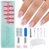 Vansiho Pink Deep French Gel Nails Kit – Short Square French Tip Press on Nails, Nail Gel and Nail Lamp for Gift and Nail Art DIY