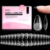 Beetles Gel Nail Tips Curve-EX – Almond Short, 320pcs 16 Sizes, Etch-X Half Matte Full Cover Soft Acrylic False Press on Nail Tips Easy DIY Nail Extension Art Salon for Curved & Natural Nail Beds
