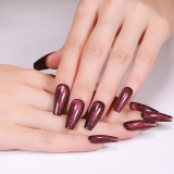 Handmade Dark Red Gradient Fake Nails Medium Coffin False Nails with Design Glitter Press On Nails Full Cover Glossy Acrylic Jelly Nails for Women Girls 24Pcs