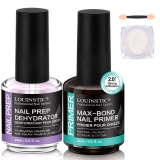 Nail Dehydrator & Acid-Free Primer for Acrylic & UV Gel Polish (All Gel Types), with Chrome Powder & Tool. HEMA-Free, No Burn, No Lift, Quick Air Dry, Low Irritant, Salon & Home DIY Nail Use, 2X15mL