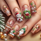24Pcs Christmas Press on Nails Medium Square WLGDLH Fake Nails with Snowman Santa Claus Design Embossed Glue on Nails Cute False Nails Full Cover Acrylic Nail Kit for Women Xmas Decor