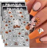 Halloween Nail Art Stickers Ghost Pumpkin Nail Sticker Self-Adhesive Halloween Nail Decal Spider & Spider Web Nail Art Supplies Black Bat Cat DIY Manicure Designs Nail Decoration for Women 4Pcs