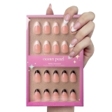 OCEAN PEARL Press On Nails 64pcs Black & White French Tip, Short Almond, Full Cover Fake Nails,16 Sizes per Hand, Nail Kit with 2 Strong Glues,File & Stick-Salon Quality for Daily Wear,Work,or Parties