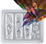 1 Pcs 3D Flowers Silicone Nail Molds Cute Multi Shape Flower Design Nail Art Molds Carving Template Fashionable Clear Molds Silicone Nail Tools for Resin Nails Art Supplies for Women Acrylic Nails DIY