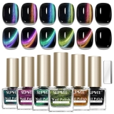 9D Magnetic Nail Polish Set, Cat Eye Nail Polish Non Gel with Magnet, Multi-Color Holographic Glitter Cateye Nail Lacquer Quick Dry High Glossy DIY Salon Gift for Women Girl