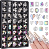 104Pcs Clear AB Glass Nail Rhinestones, Multi Shapes AB Nail Gems Clear Crystals 3D Large Stones Jewels K9 Glass Diamonds Gemstones for Nails Decoration DIY Crafts
