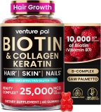 Venture Pal Biotin Gummies with Collagen & Keratin – Hair Growth Support Skin and Nail Strength Vitamins for Women & Men – Biotin 10000mcg | B-Complex | Saw Palmetto – Sugar Free, Non-GMO, 60ct