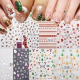 8 Sheets Christmas Nail Stickers for Nail Art, 3D Self-Adhesive Deer Nail Decals, Trees Nail Supplies Nail Art Design Accessories for Women and Girls Manicure DIY Decoration