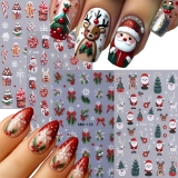 4 Sheets Christmas Nail Stickers for Nail Art, 5D Embossed Self-Adhesive Snowflake Santa Claus Nail Decals, Socks Nail Supplies Nail Art Design Accessories for Women and Girls Manicure DIY Decoration