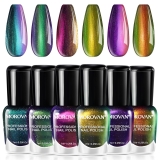 Morovan Fingernail Nail Polish Set: Holographic Metallic Lacquer Air Dry Nail Polish Regular Nail Pack 0.27oz Glitter Finger Nail Bulk Toenail Polish Kit Halloween Fall Gift for Women
