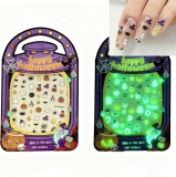 Halloween 3D Glow in The Dark Nail Stickers Self-Adhesive Pumpkin Ghost Bat Designs Long-Lasting DIY Party Decoration (008+009_3D_Halloween_Yellow+Pink)