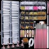 Teenitor Square Nail Tips with Nail Charms Nail Art Brushes, 240pcs XXL Fake Nails with Nail Stand for Extensions, Clear Acrylic Nail Tips Gel Nails Long Full Coverage