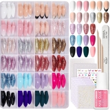 Beetles Press on Nails Kit 720Pcs 24 Colors, Press on Nails Short Almond Glossy Matte Glitter With Nail Glue & Nail Tabs Stickers, Natural Fit Lightweight Fake Nails Kit Art For Women Girls