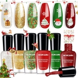 Morovan Christmas Nail Polish Set: 2025 Glitter Red Green Gold Silver Fingernail Polish Kit with Sticker Winter Quick Dry Regular Nail Polish Pack Manicure Gifts for Women Girls Holiday Party