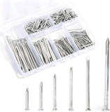 280 Pcs Nail Assortment Kit, 6 Sizes Finishing Nails for Hanging Pictures, Maximum Length 2 Inches Galvanized, Long and Small Nails for Wall Art