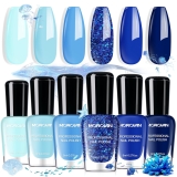 Morovan Blue Nail Polish Set: Glitter Light Royal Navy Blue Nail Polish Pack Shimmer Quick Air Dry Baby Sky Icy Klein Cobalt Mini Toe Bulk DIY Art Salon Summer Gift for Women